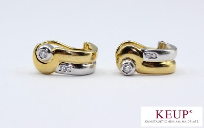 Paar Brillant-Ohrstecker - Gelbgold/Weißgold 18 K